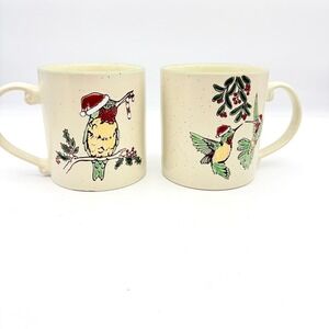 Eli + Ana Christmas Hummingbird Mugs Speckled Ceramic Set of 2 Green Rim 2022